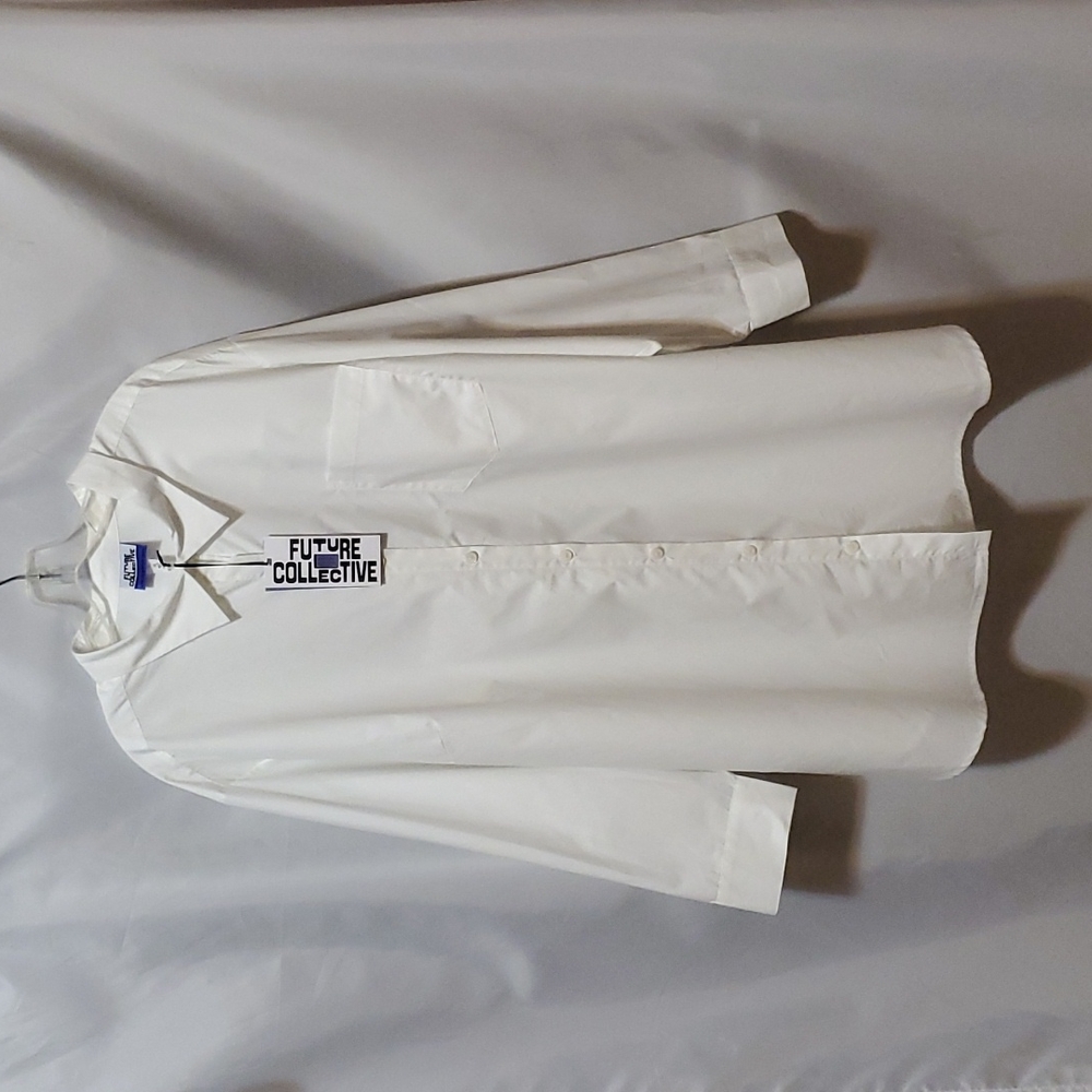 Women’s White Button-Down Shirt - Classic Oversized Button Front - Picture 10 of 16